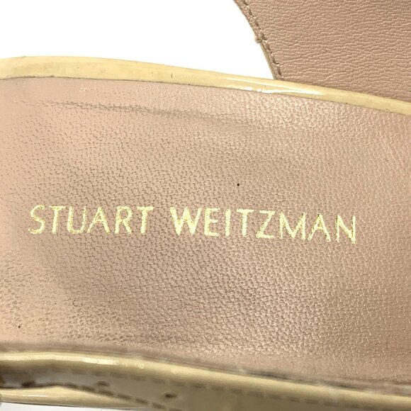Stuart Weitzman Size 6.5M Adobe Nude Wedge Sandal Cork Peep Toe Slingback Patent - Picture 10 of 12